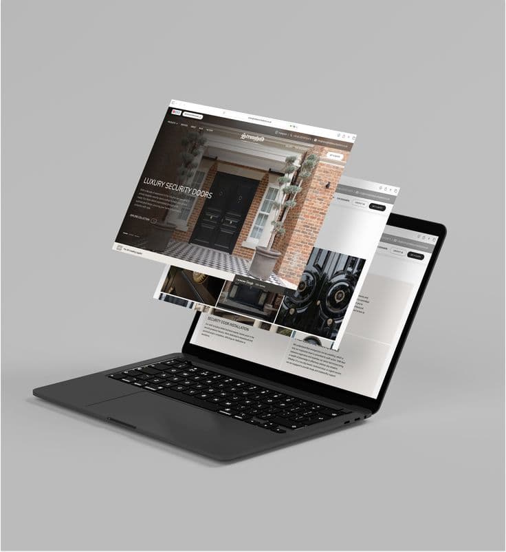 Team designing a responsive website on multiple screens for corporate and e-commerce clients